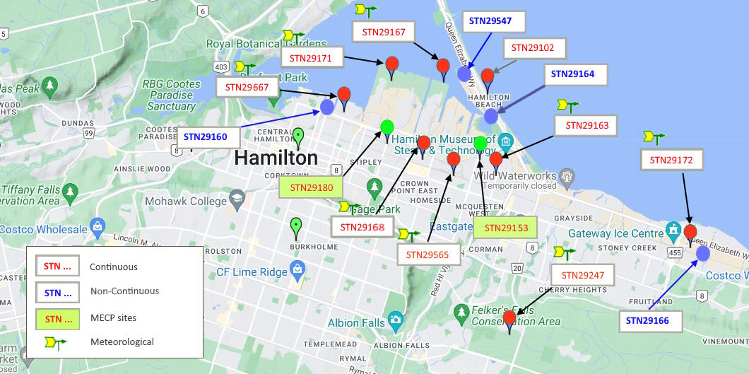 Hamilton Air Monitoring Network - Air Monitoring Station Map