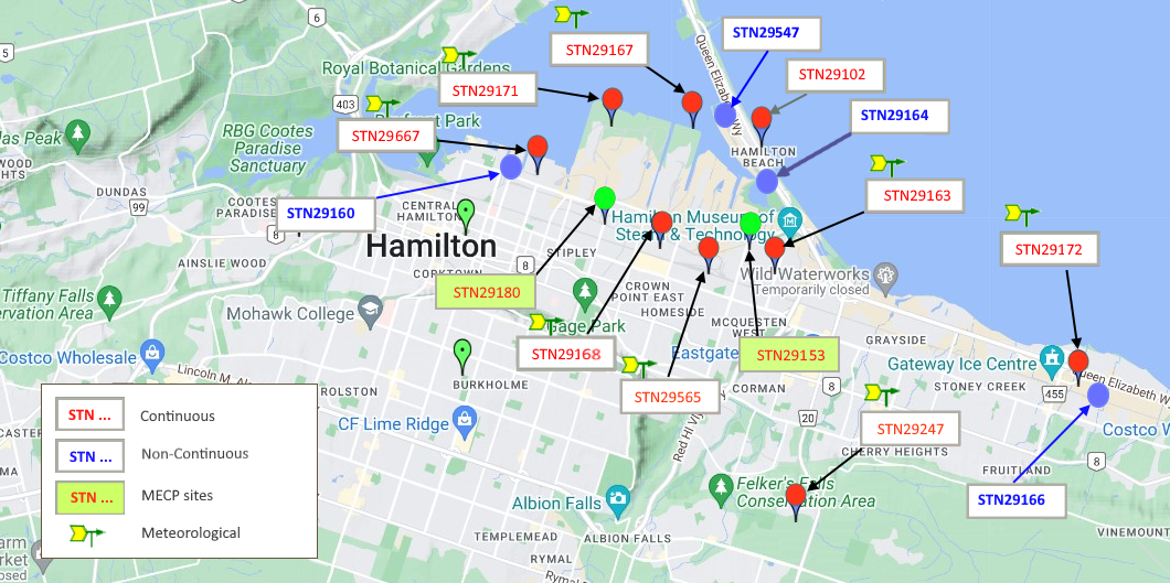 Hamilton Air Monitoring Network - Air Monitoring Station Map